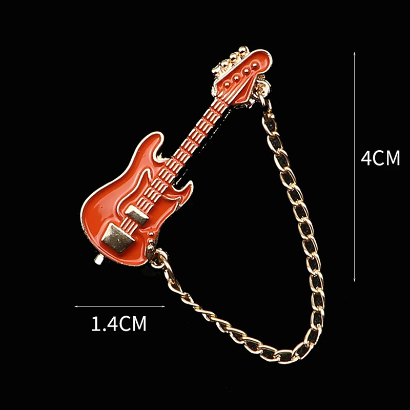 Spilla Smaltata a Forma di Chitarra Elettrica con Catena - 6 colori a scelta - colore Marrone