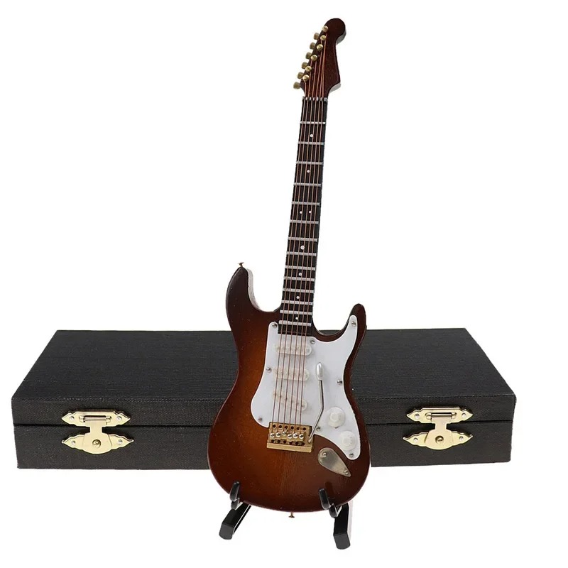Guitarra eléctrica miniatura en rojo o negro con caja de almacenamiento de color marrón