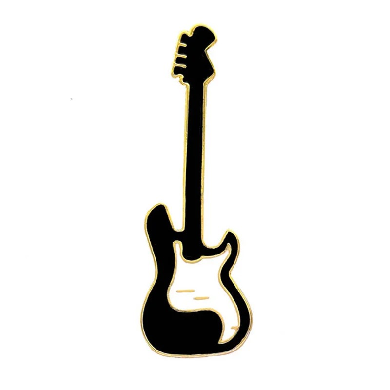 Spilla smaltata a forma di chitarra elettrica e microfono - dettagli della chitarra