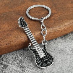 Portachiavi Chitarra Elettrica con Strass, disponibile in 6 colori - colore Nero