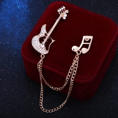 Broche Esmaltada de Guitarra Eléctrica con Cadena de Nota Musical de color Oro