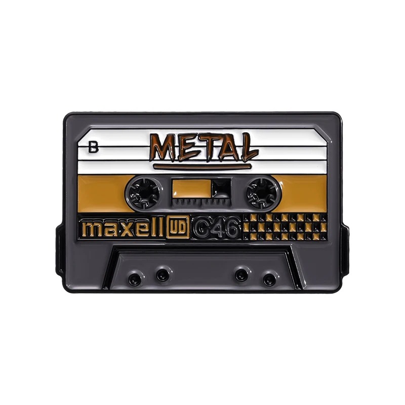 Pins émaillé coloré à motif Cassette Rétro inscription METAL