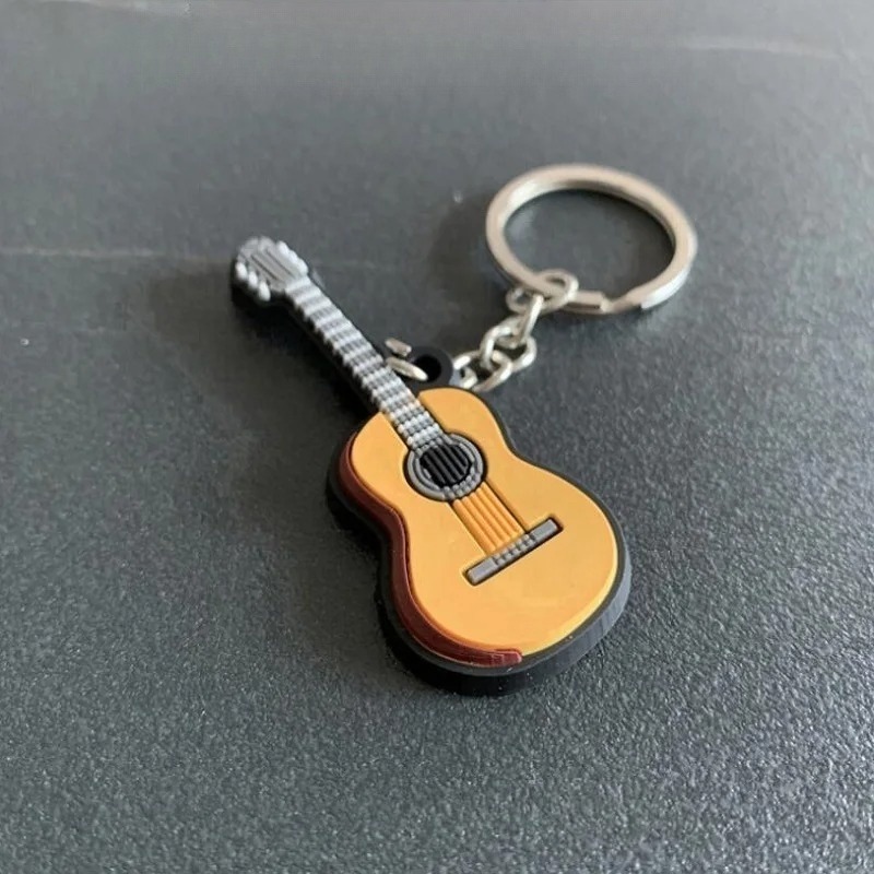 Porte-clés-guitare électrique et acoustique en caoutchouc souple Modèle 1