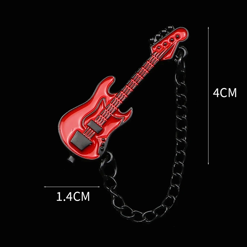 Spilla Smaltata a Forma di Chitarra Elettrica con Catena - 6 colori a scelta - colore Rosso
