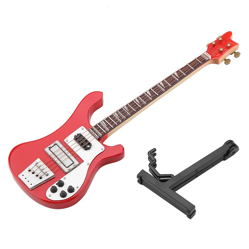 Miniatura di Chitarra Bassa Elettrica con supporto per chitarra di colore Rosso