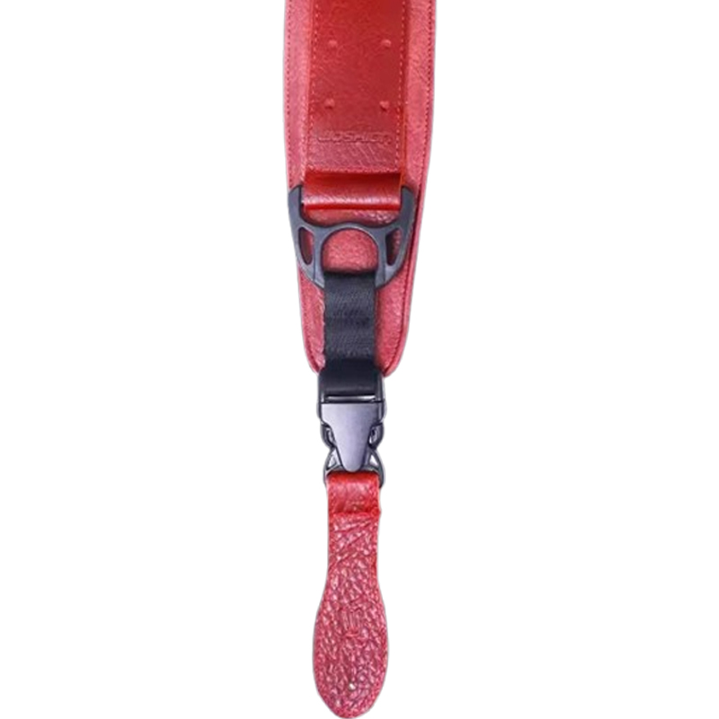 Correa ergonómica para bajo en cuero resistente con hebilla de seguridad de color rojo