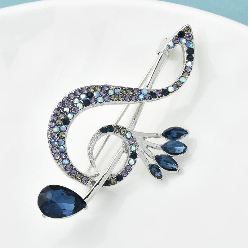 Broche Clef de Sol Strass Bleus