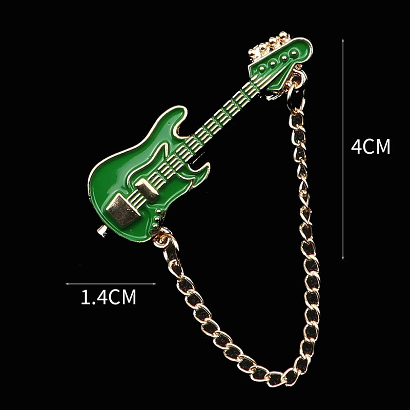 Spilla Smaltata a Forma di Chitarra Elettrica con Catena - 6 colori a scelta - colore Verde