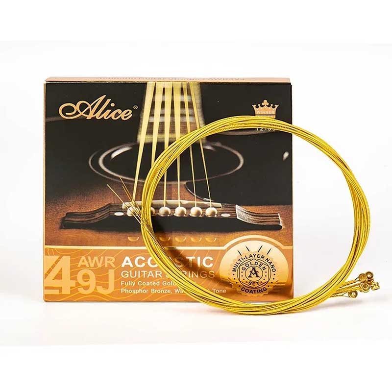 Vista general de cuerdas para guitarra acústica - Conjunto completamente bañado en oro, bronce fosforado