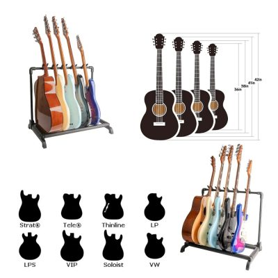 Détails complets du Support Multi-Guitares Pliable - 3 Instruments Électriques et Acoustiques