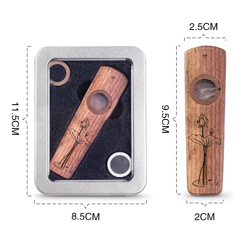 Dimensioni del Kazoo in Legno di Sapelli - Melodia Lotus - 4 colori a scelta