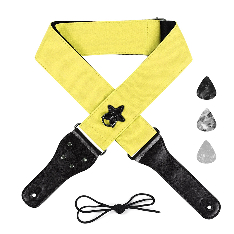 Tracolla per chitarra in cotone con anello di sospensione a forma di stella di colore giallo