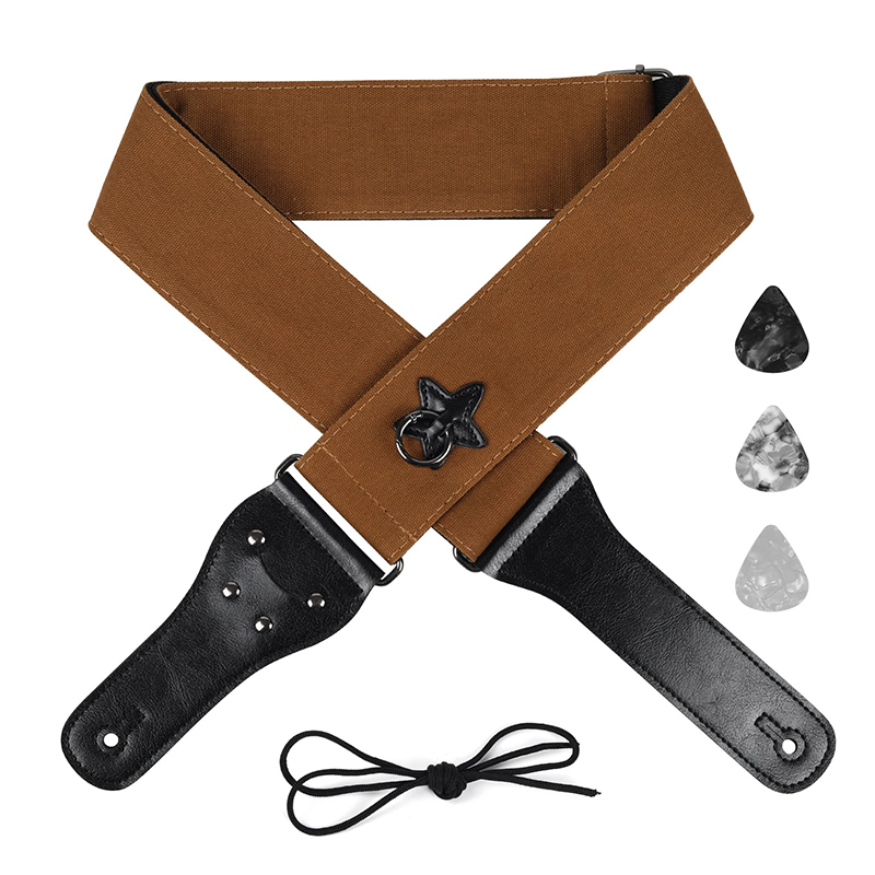 Tracolla per chitarra in cotone con anello di sospensione a forma di stella, colore marrone (1)