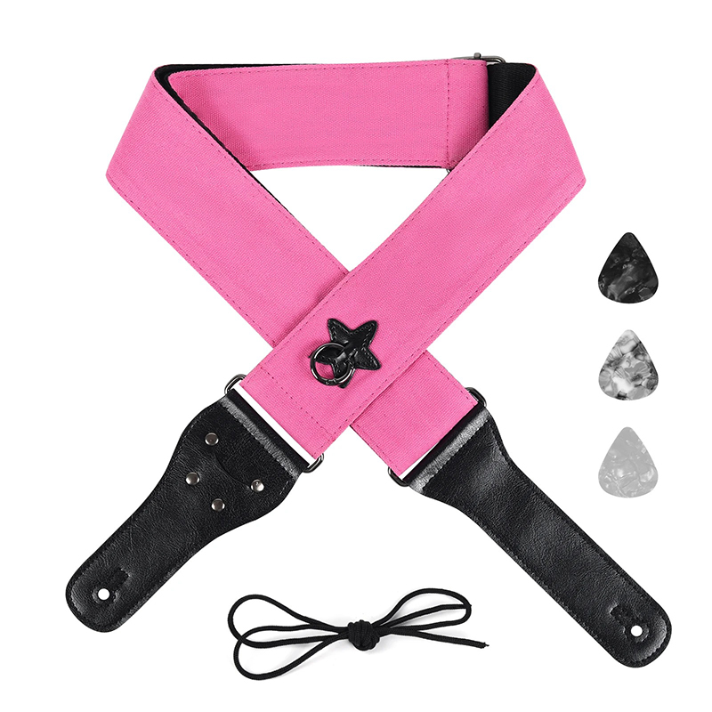 Tracolla per chitarra in cotone con anello di sospensione a forma di stella di colore rosa