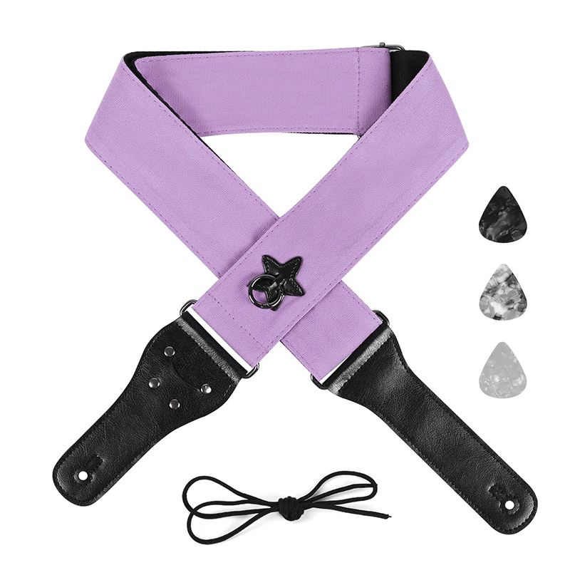 Tracolla per chitarra in cotone con anello di sospensione a forma di stella di colore viola