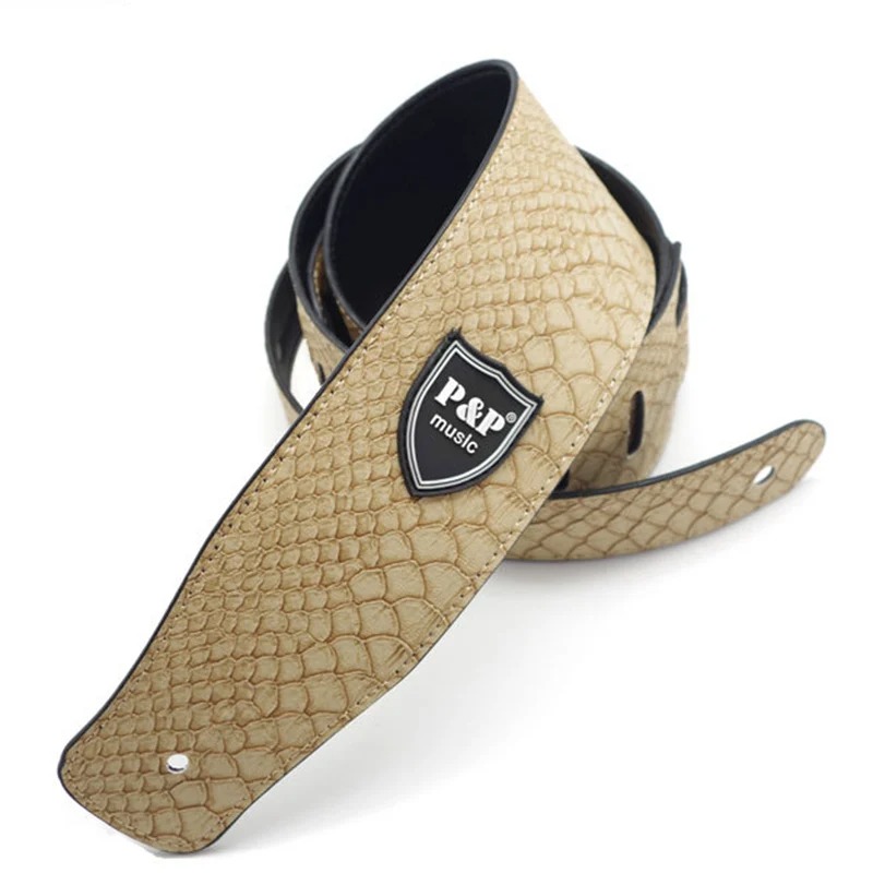 Cinghia per chitarra in pelle PU Reptile Classica di colore Beige