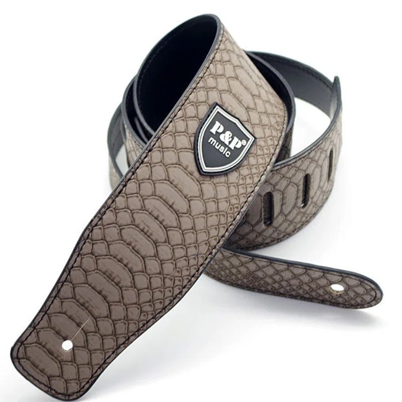 Cinghia per chitarra in pelle PU Reptile Classica di colore Marrone