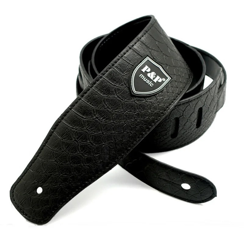 Cinghia per chitarra in pelle PU Reptile Classica di colore Nero