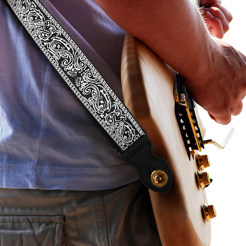 Vista posteriore Cinghia Chitarra Rock 'Eleganza Paisley Nero