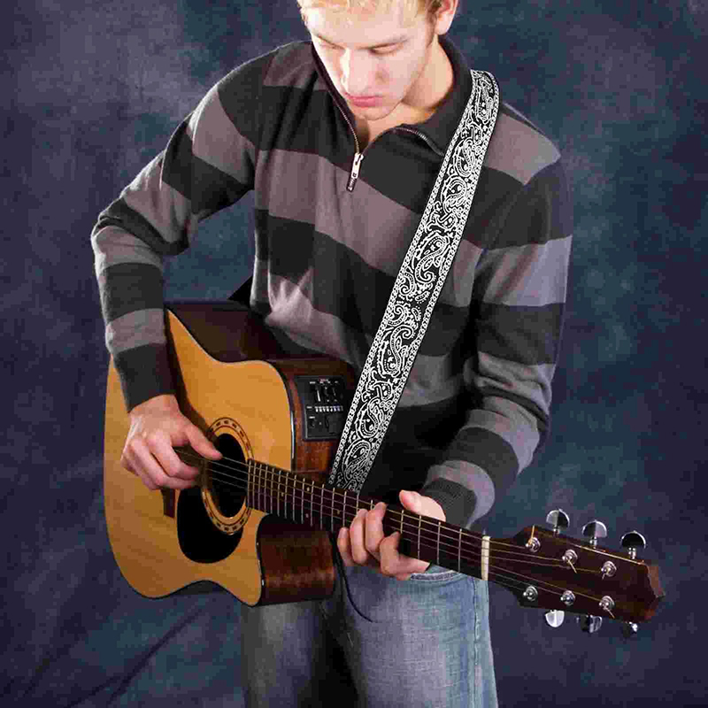 Vista dettagliata Cinghia Chitarra Rock 'Eleganza Paisley Nero