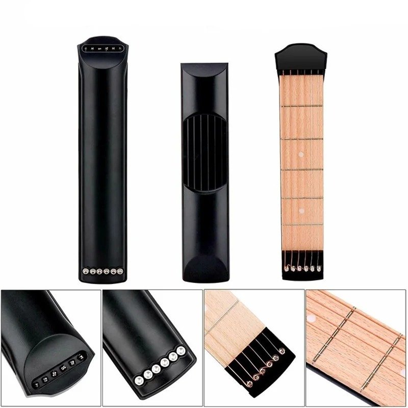 Dettagli completi del mini manico di chitarra da allenamento - 6 tasti, portatile, silenzioso