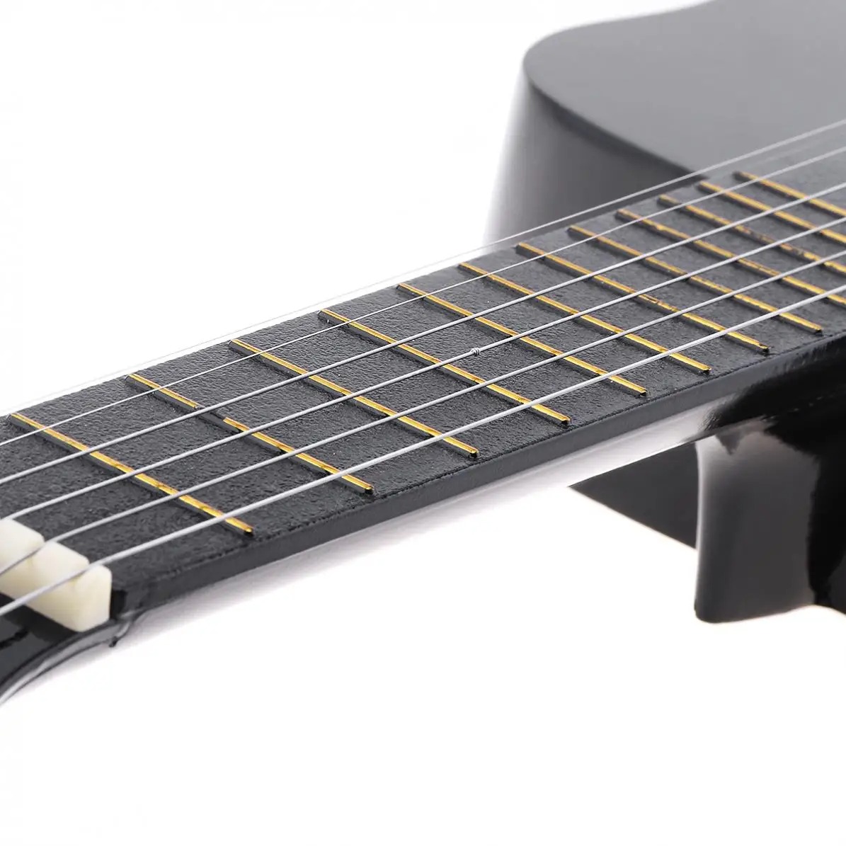Dettagli della chitarra classica per bambini in legno di tiglio di colore nero