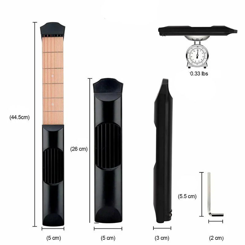 Dimensioni Mini manico di chitarra per allenamento - 6 tasti, portatile, silenzioso