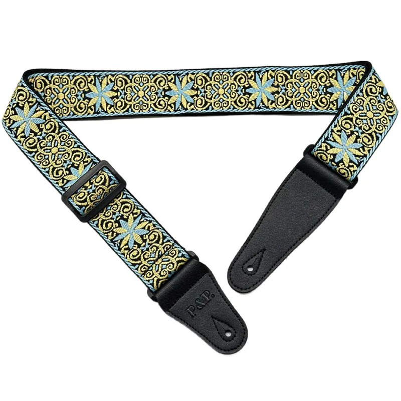 Tracolla per Chitarra Acustica in Jacquard Tessuto 'Ornamento Dorato