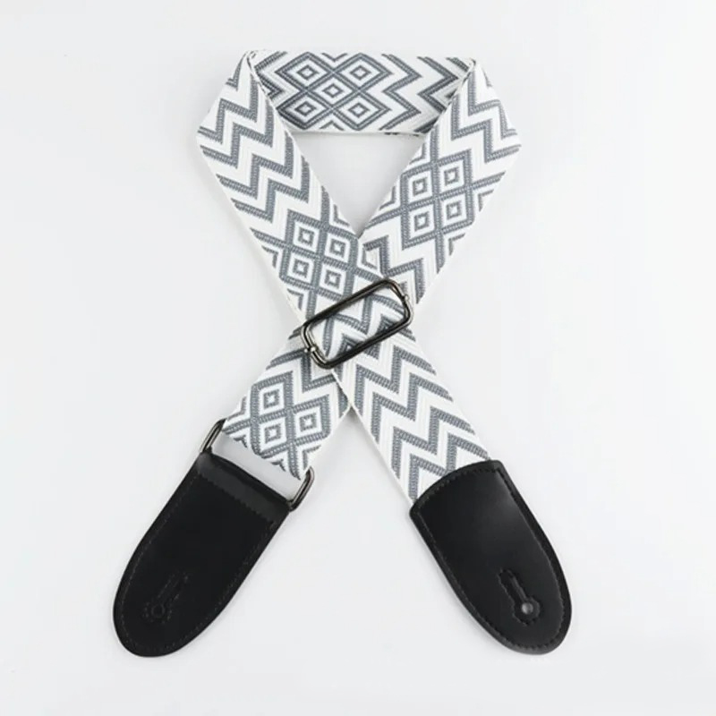 Cinghia per Chitarra Classica Zigzag Tribale di Colore Bianco