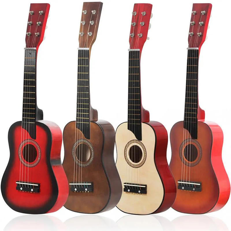 Vue de côté Guitare accoustique pour enfant en bois de tilleul - 4 couleurs au choix !
