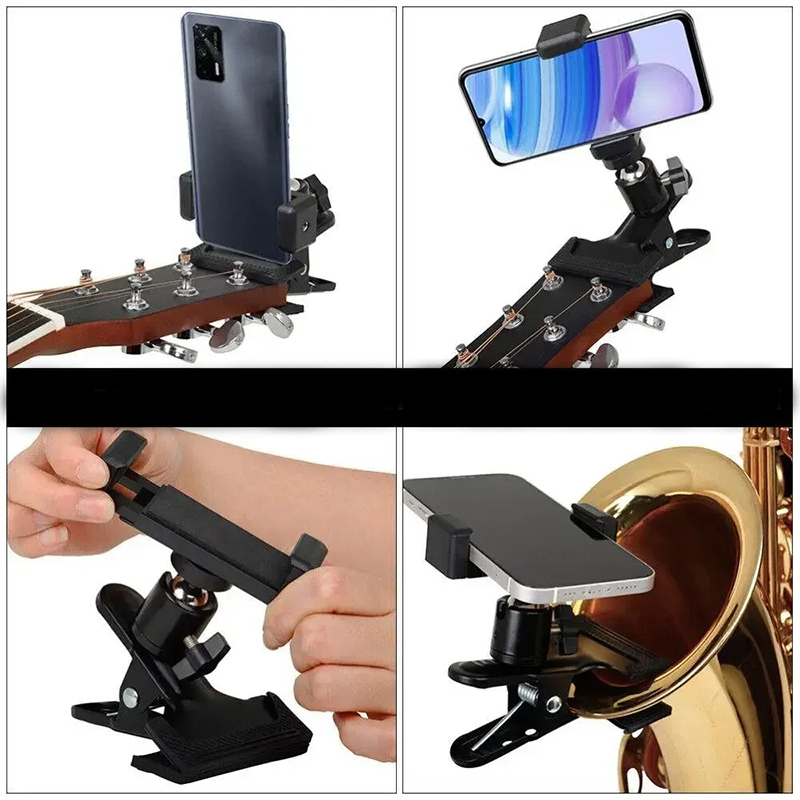 Vue générale Support Téléphone Musicien – Clip Universel pour Guitare & Instruments