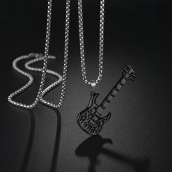 Avant Ciondolo Chitarra Rock Metal - Teschio Fiamma Oscura