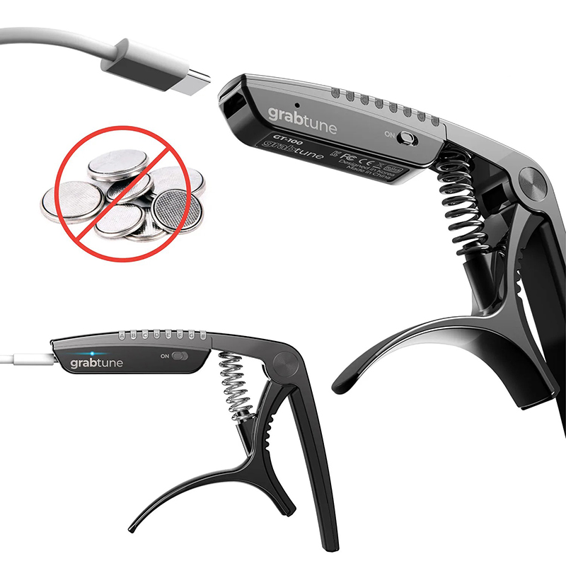 Dettagli Capotasto per Chitarra Modello Grabtune Pro 2-in-1 Accordatore Intelligente LED Ricaricabile