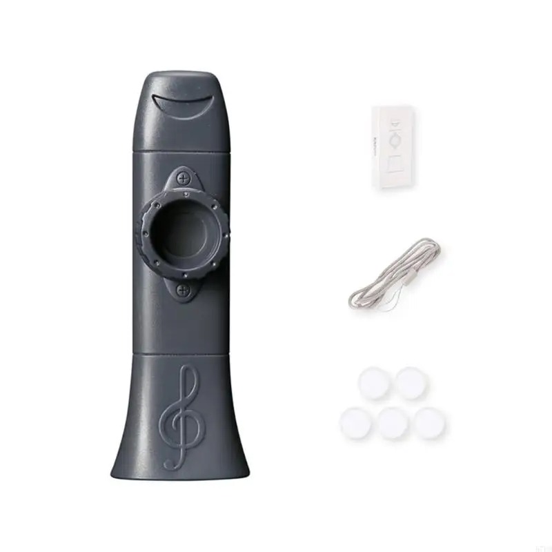 Musicista di Kazoo che soffia in modo giocoso, multicolore, colore argento