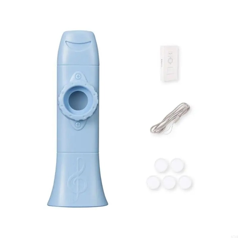 Musicista Kazoo Soffia Giocosamente Multicolore Colore Blu Cielo