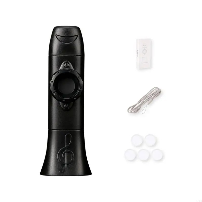 Musicista di Kazoo che soffia in modo giocoso, multicolore, colore nero