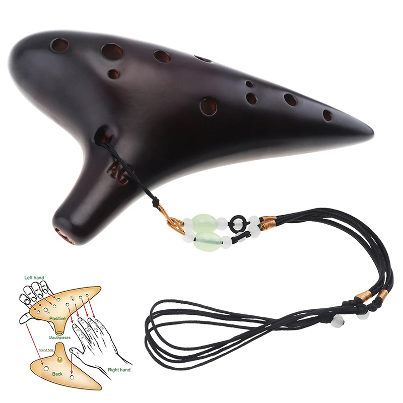 Ocarina in Ceramica a 12 Fori - Melodia degli Elementi Colore Nero