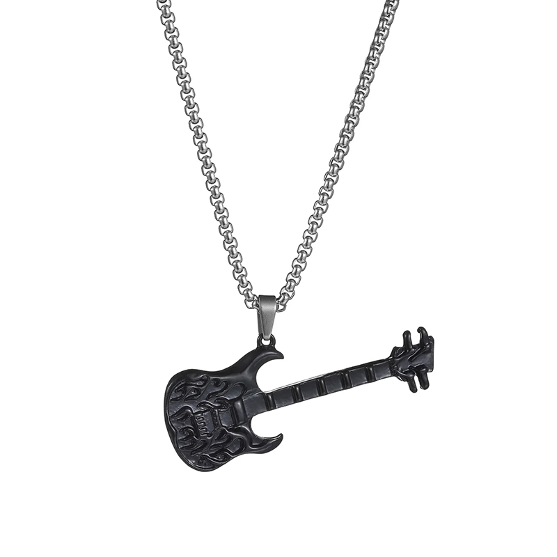 Ciondolo Chitarra Rock Metal - Teschio Fiamma Oscura