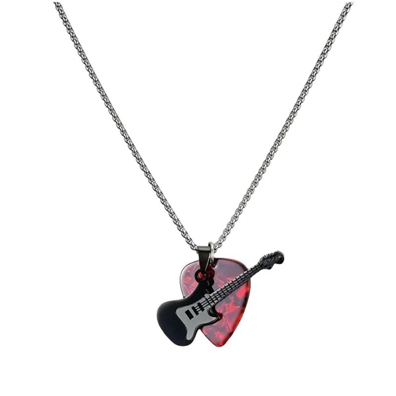 Ciondolo Chitarra Rock 'Pick & Roll' di Colore Rosso