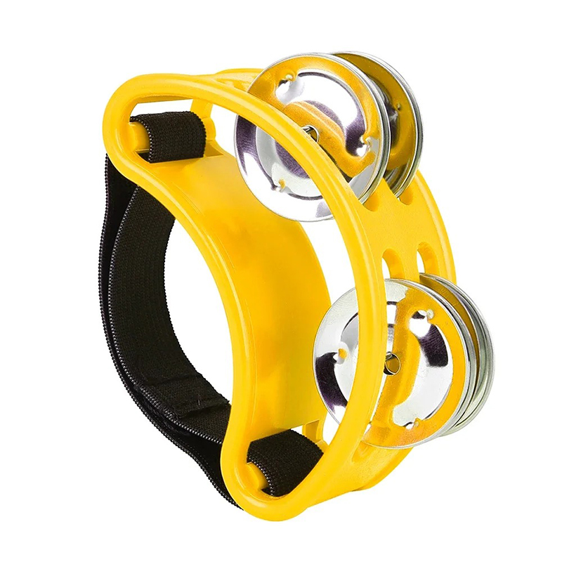 Tamburello a Piede per Musicista - Accessorio Percussione Jingle Beat Multicolore di Colore Giallo
