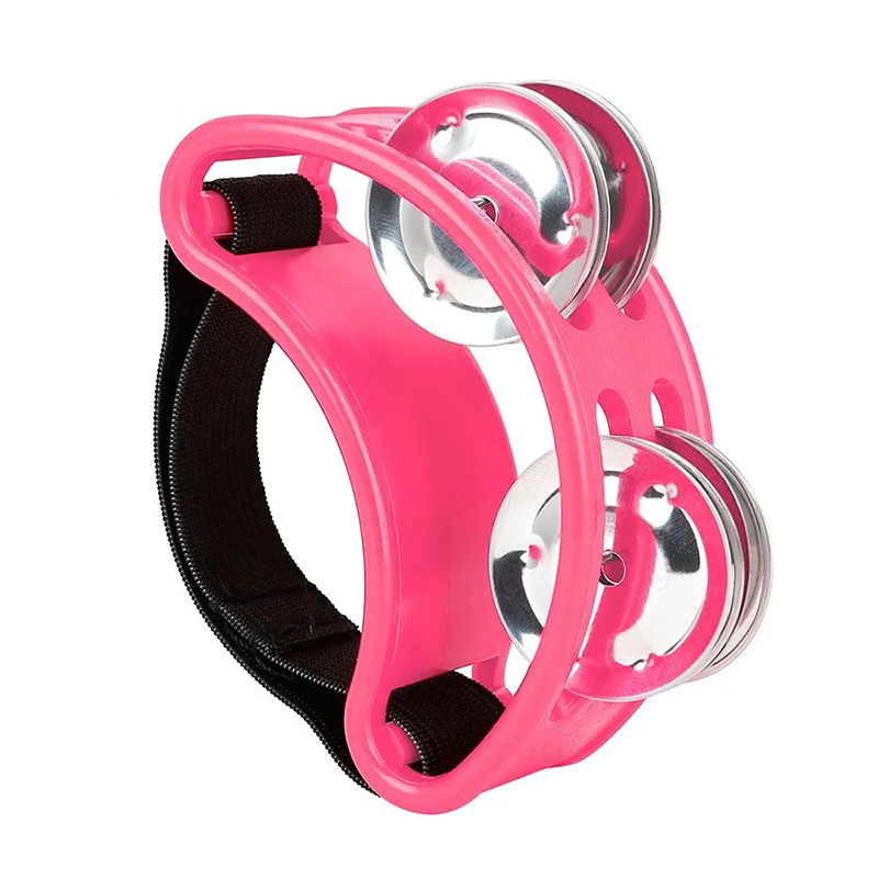 Tamburello a Piede per Musicista - Accessorio Percussione Jingle Beat Multicolore Colore Rosa