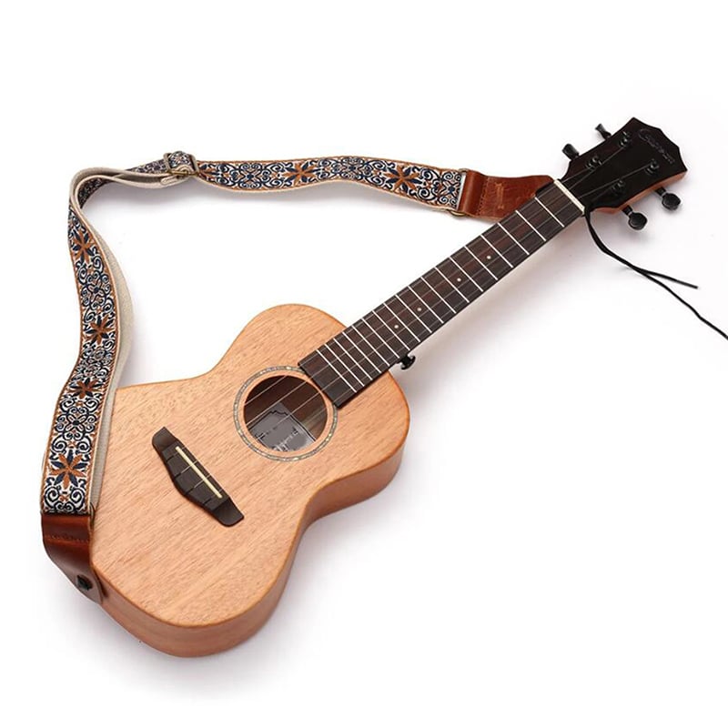 Cinghia Avant per Ukulele Vintage con Fiori Bohémien Blu & Ocra