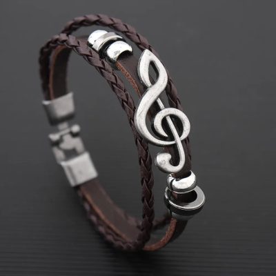 Braccialetto Chiave di Sol Rock Echo Musicale - Colore Marrone