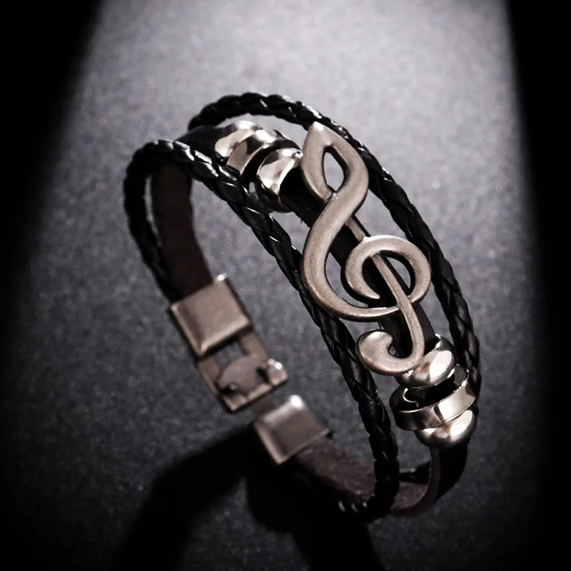 Braccialetto Chiave di Sol Rock Echo Musicale - Colore Nero