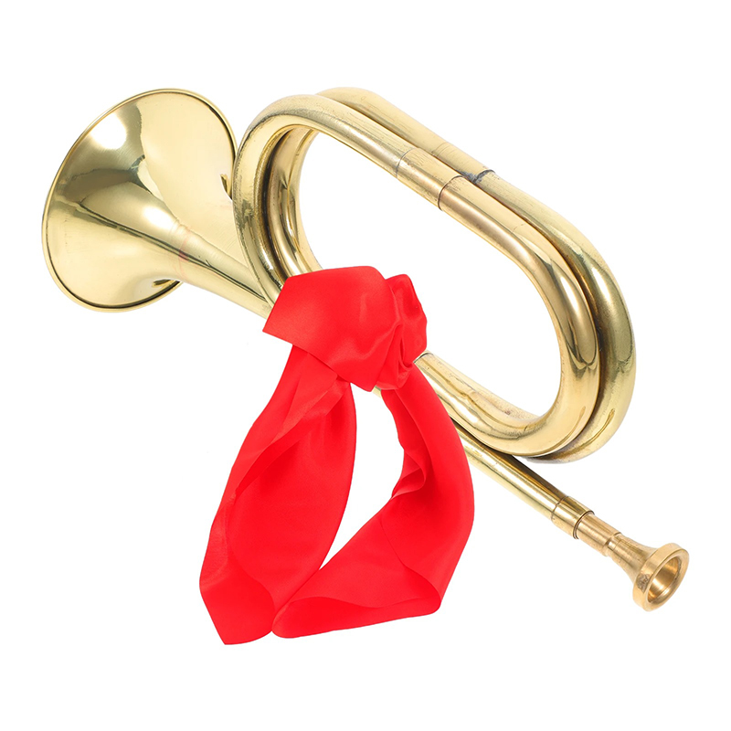 Flicorno Tradizionale in Ottone - Tromba Dritta con Fazzoletto Rosso - Strumento a Fiato per Principianti, Studenti e Banda Musicale
