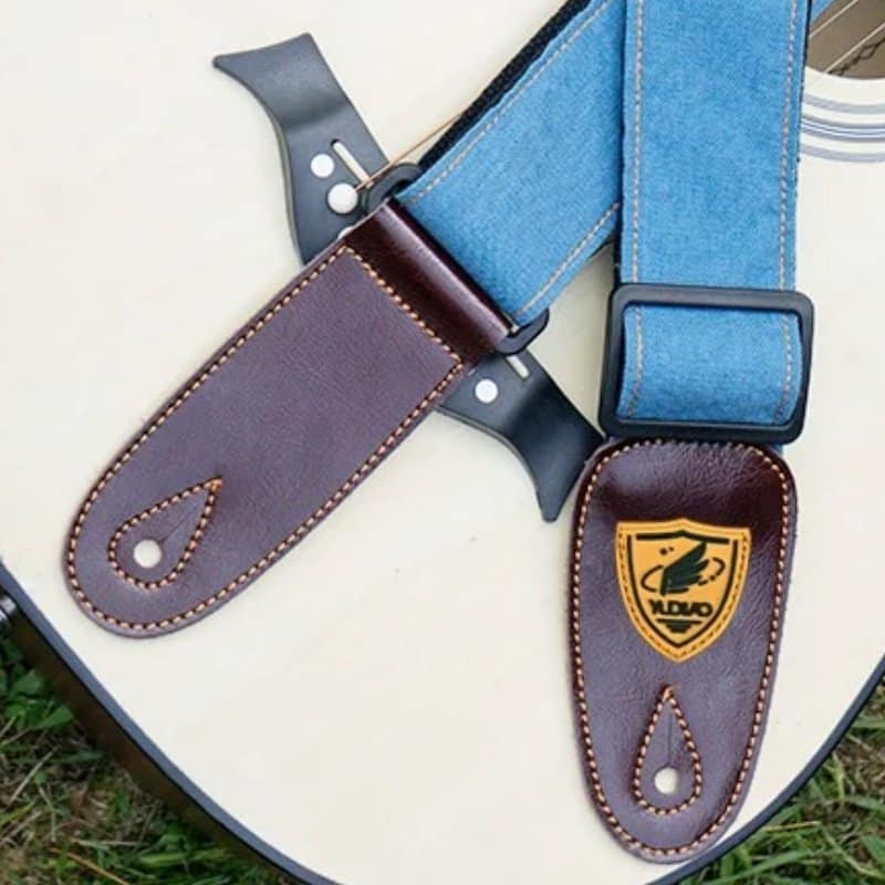 Dettagli della Cinghia per Chitarra Acustica in Denim Blu Chiaro