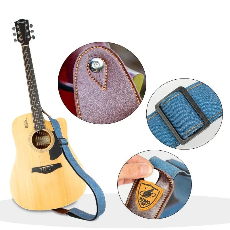Dettagli della Cinghia per Chitarra Acustica in Denim Blu Scuro