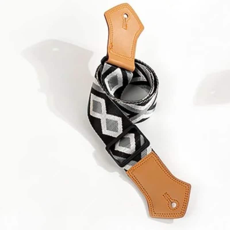Dettagli della Cinghia per Chitarra Vintage Diamante Nero e Argento