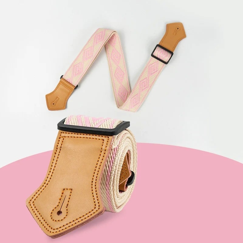 Dettagli della Cinghia per Chitarra Vintage Labirinto Rosa Pastello