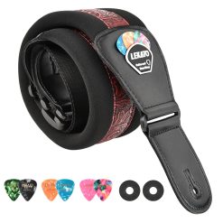 Tracolla per Chitarra Confortevole Imbottita con Porta-Plettri - Modello Barocco Rosso Reale